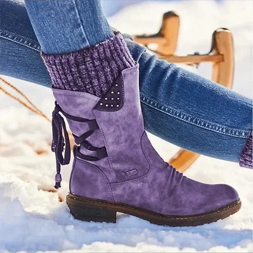 Mira - Damen Winterboots mit Schnürung und Nieten-Details