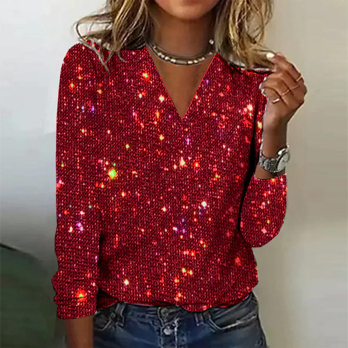 Nora – Glitzerndes Langarmshirt Damen