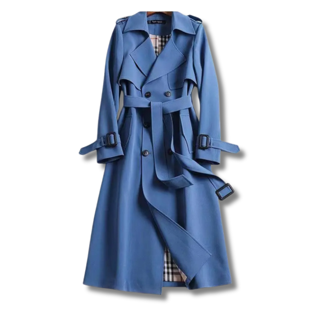 Geneviève - Damen Trenchcoat mit Bindegürtel und Doppelreiher