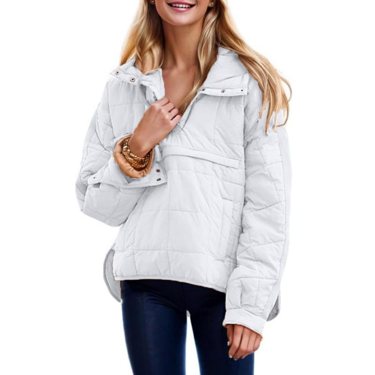 Nina – Damen Steppjacke mit Kapuze und Druckknöpfen