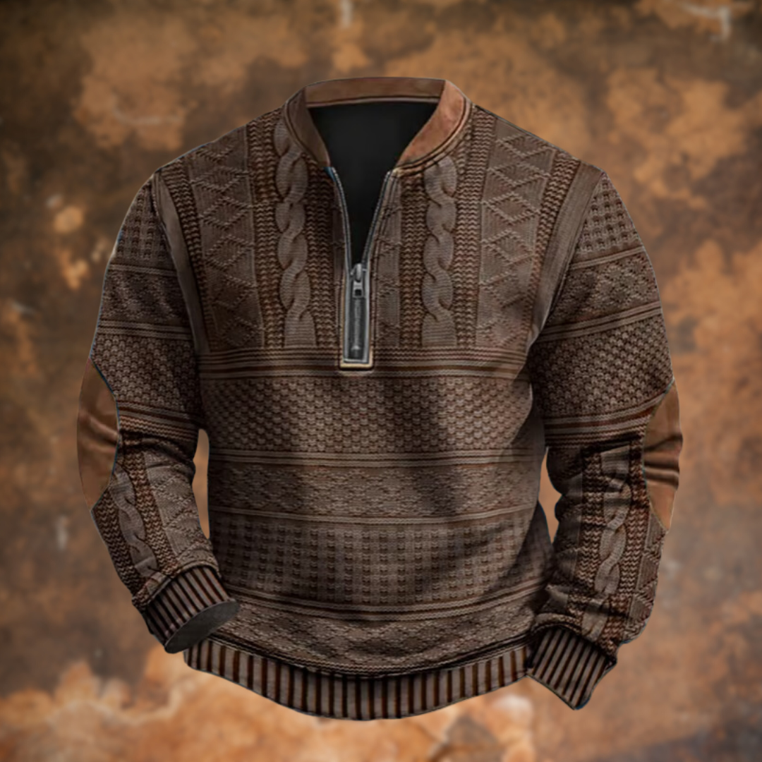 Rafael - Herren Pullover mit halbem Reißverschluss und Wildleder-Details