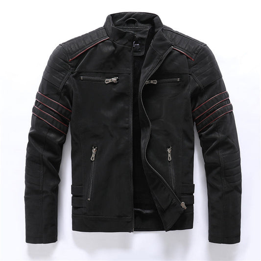 Diego - Herren-Bikerjacke aus Kunstleder mit Reißverschlüssen