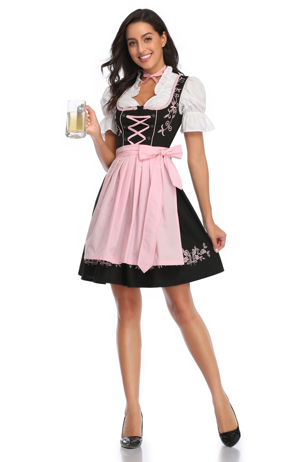 Oktoberfest Dirndl Kleid mit Schürze und Stickerei