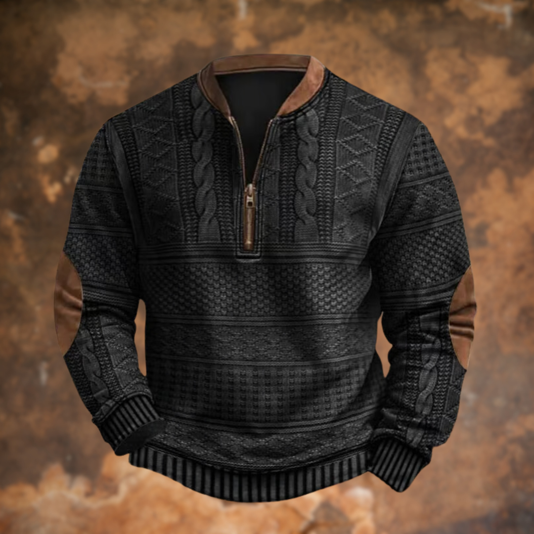 Rafael - Herren Pullover mit halbem Reißverschluss und Wildleder-Details