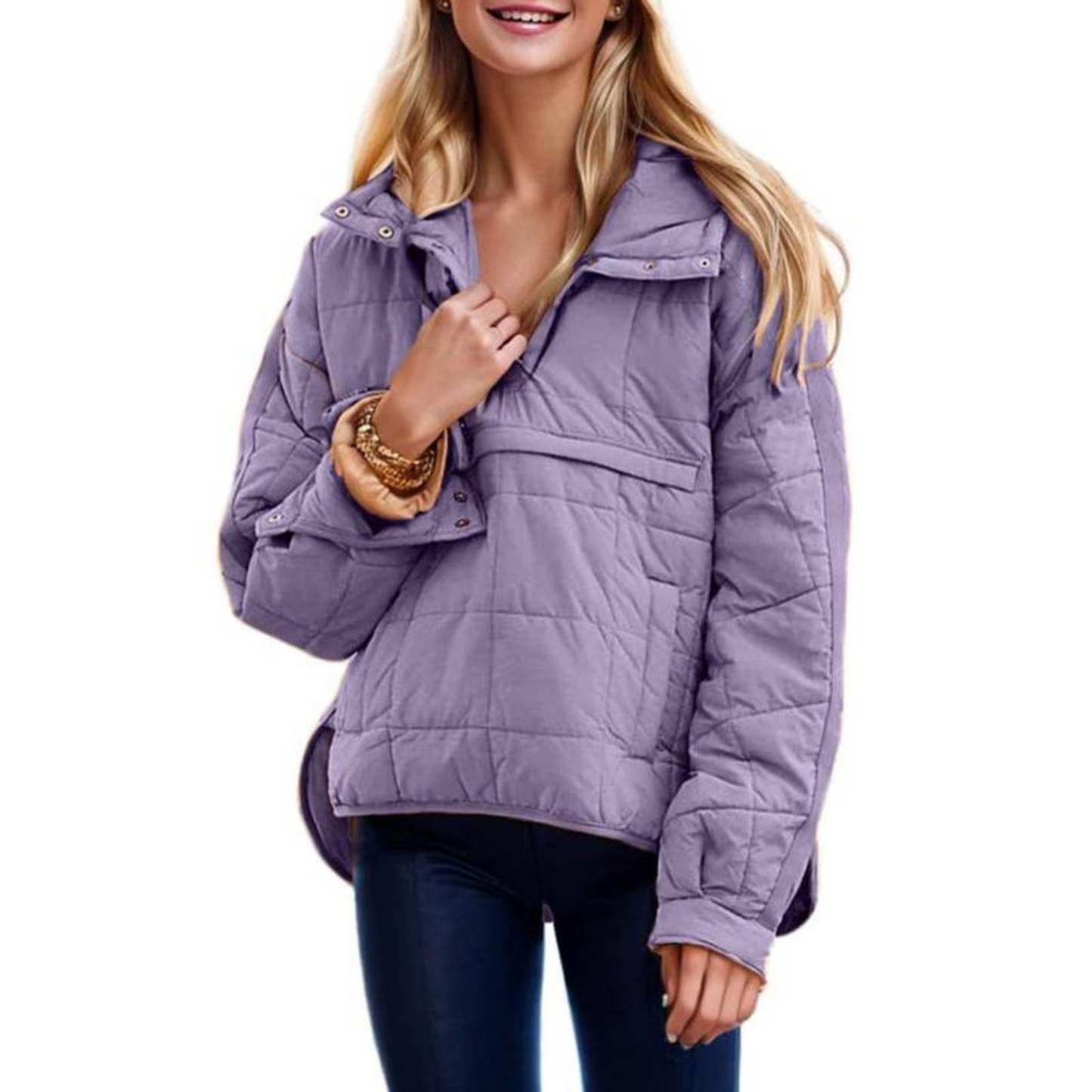 Nina – Damen Steppjacke mit Kapuze und Druckknöpfen
