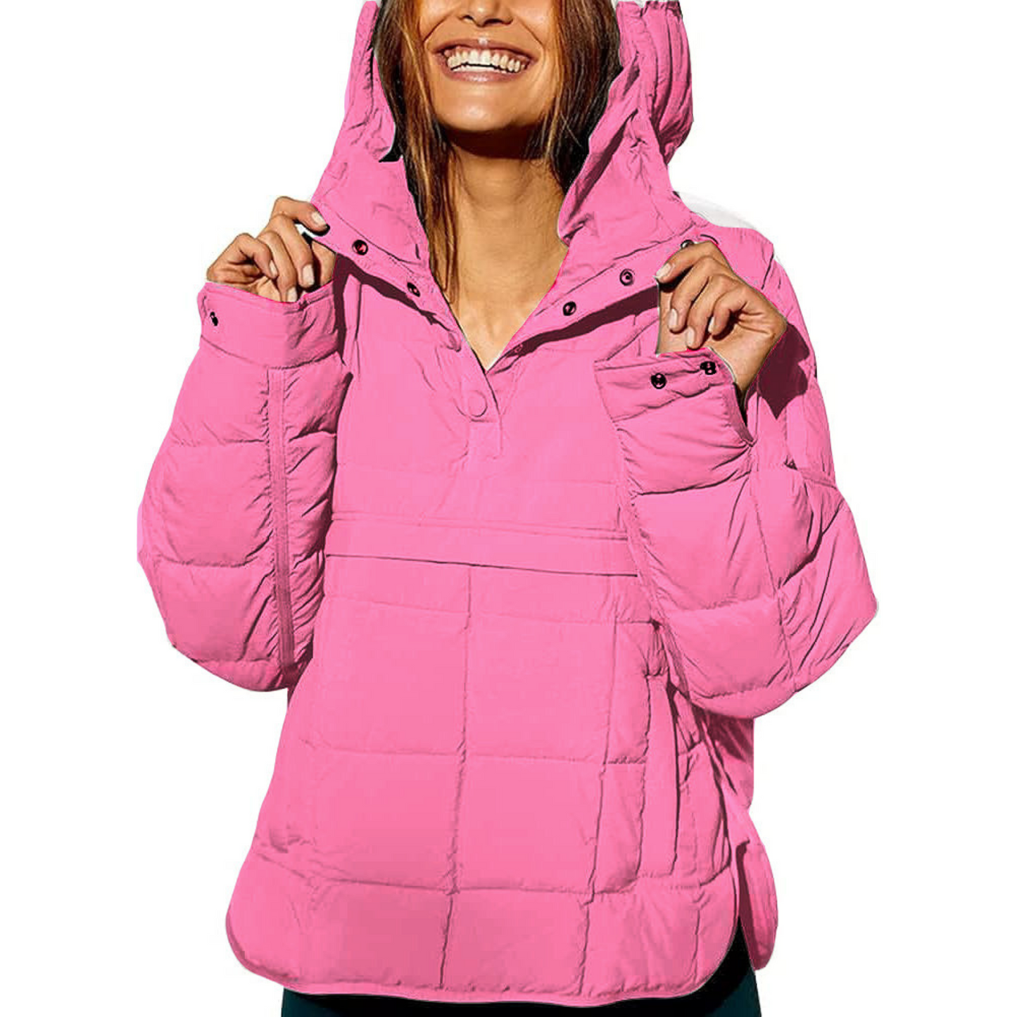 Nina – Damen Steppjacke mit Kapuze und Druckknöpfen