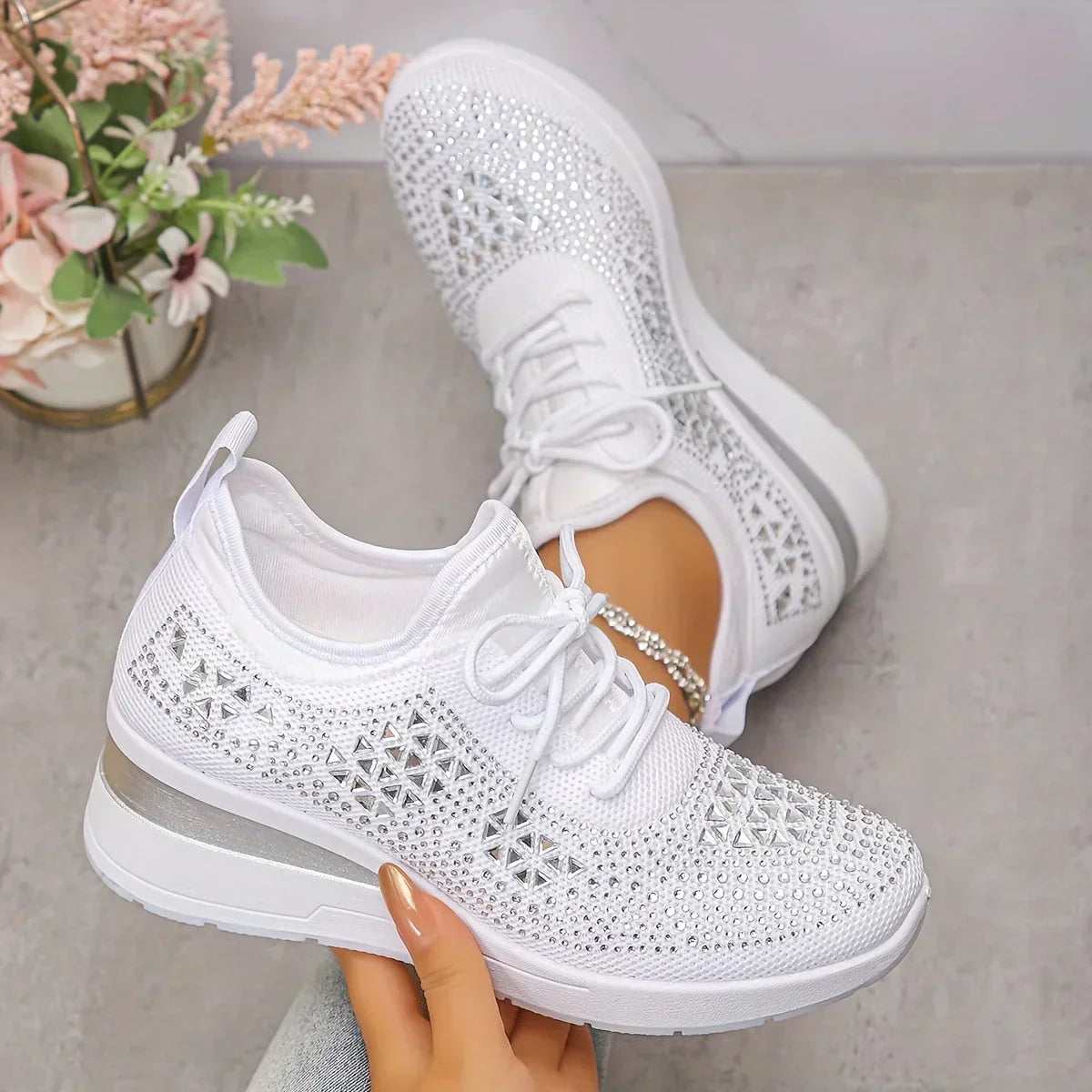 Selina - Damen Sneaker mit Strass und Plateau