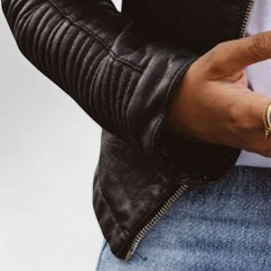 Nora - Damen Lederjacke mit Reißverschluss und Stehkragen