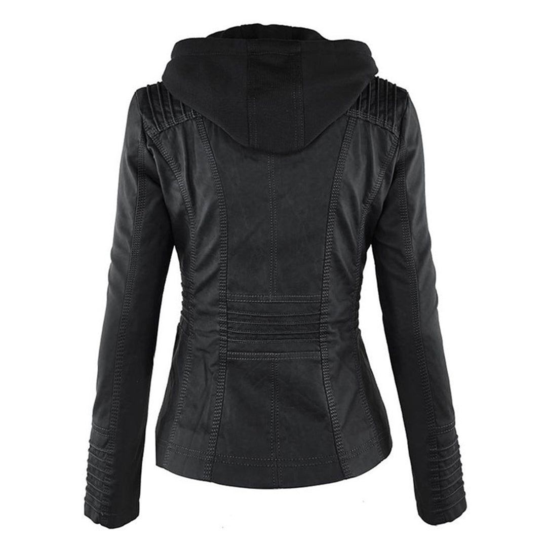 Jana – Damen Lederjacke mit Kapuze und Reißverschluss