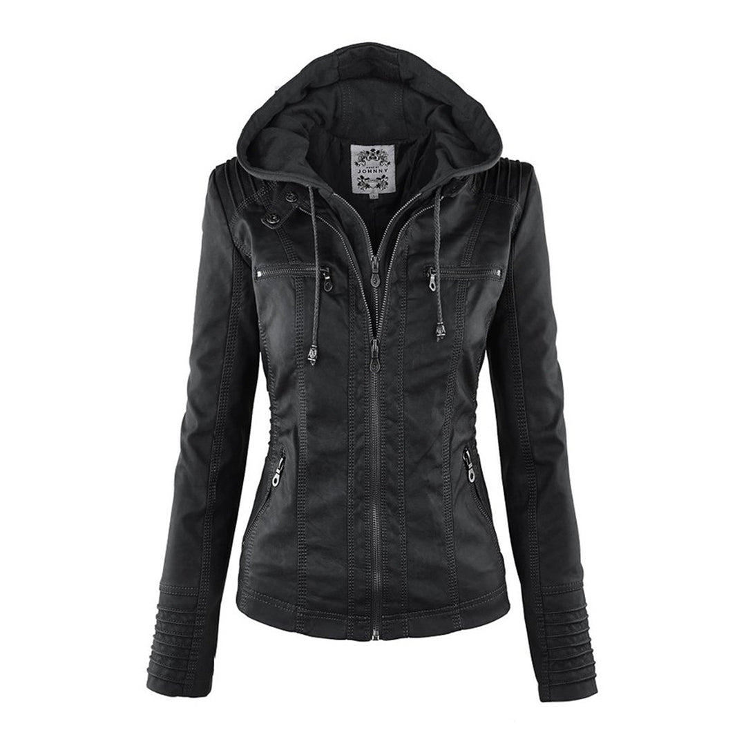 Jana – Damen Lederjacke mit Kapuze und Reißverschluss