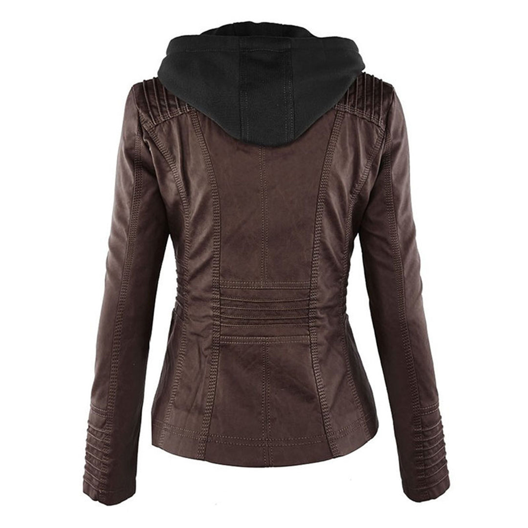 Jana – Damen Lederjacke mit Kapuze und Reißverschluss