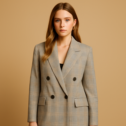 Übergroßer, karierter, doppelreihiger Blazer - Gedecktes Karo