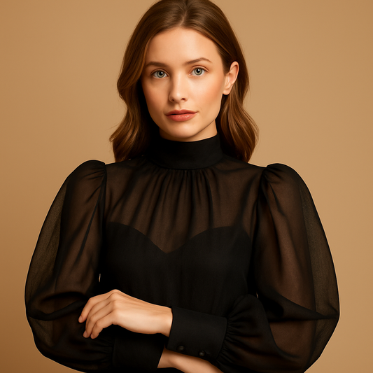 Schwarze Bluse mit durchsichtigen Puffärmeln