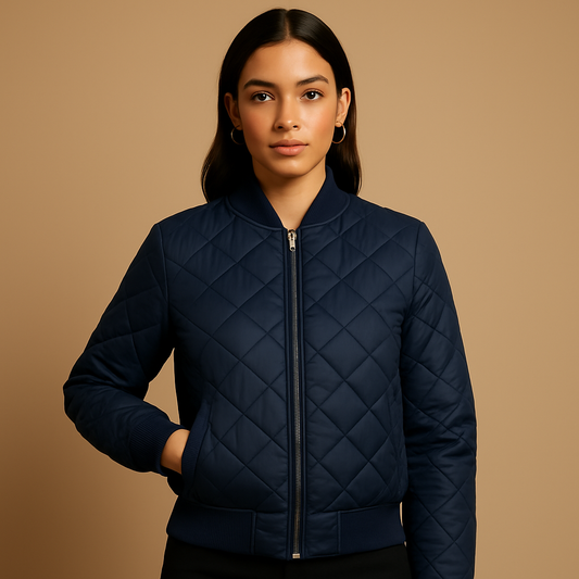 Deep Navy Gesteppte Bomberjacke