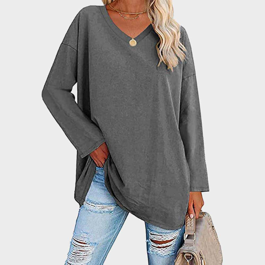 Naomi - Damen Oversize Longshirt mit V-Ausschnitt