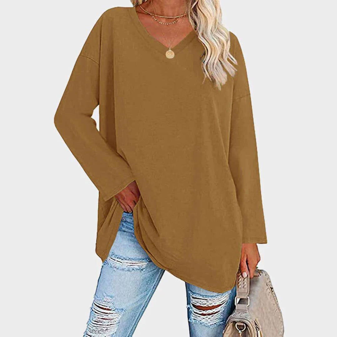 Naomi - Damen Oversize Longshirt mit V-Ausschnitt