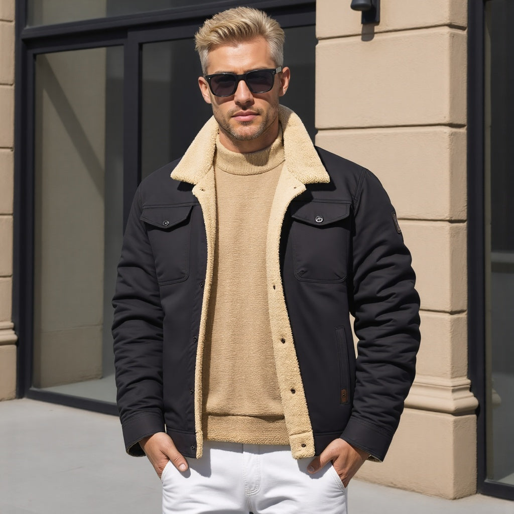 Dominik - Herren Jacke mit Teddykragen und Reißverschluss