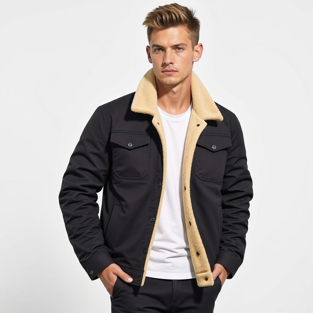 Dominik - Herren Jacke mit Teddykragen und Reißverschluss