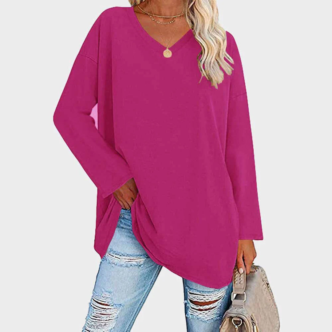 Naomi - Damen Oversize Longshirt mit V-Ausschnitt