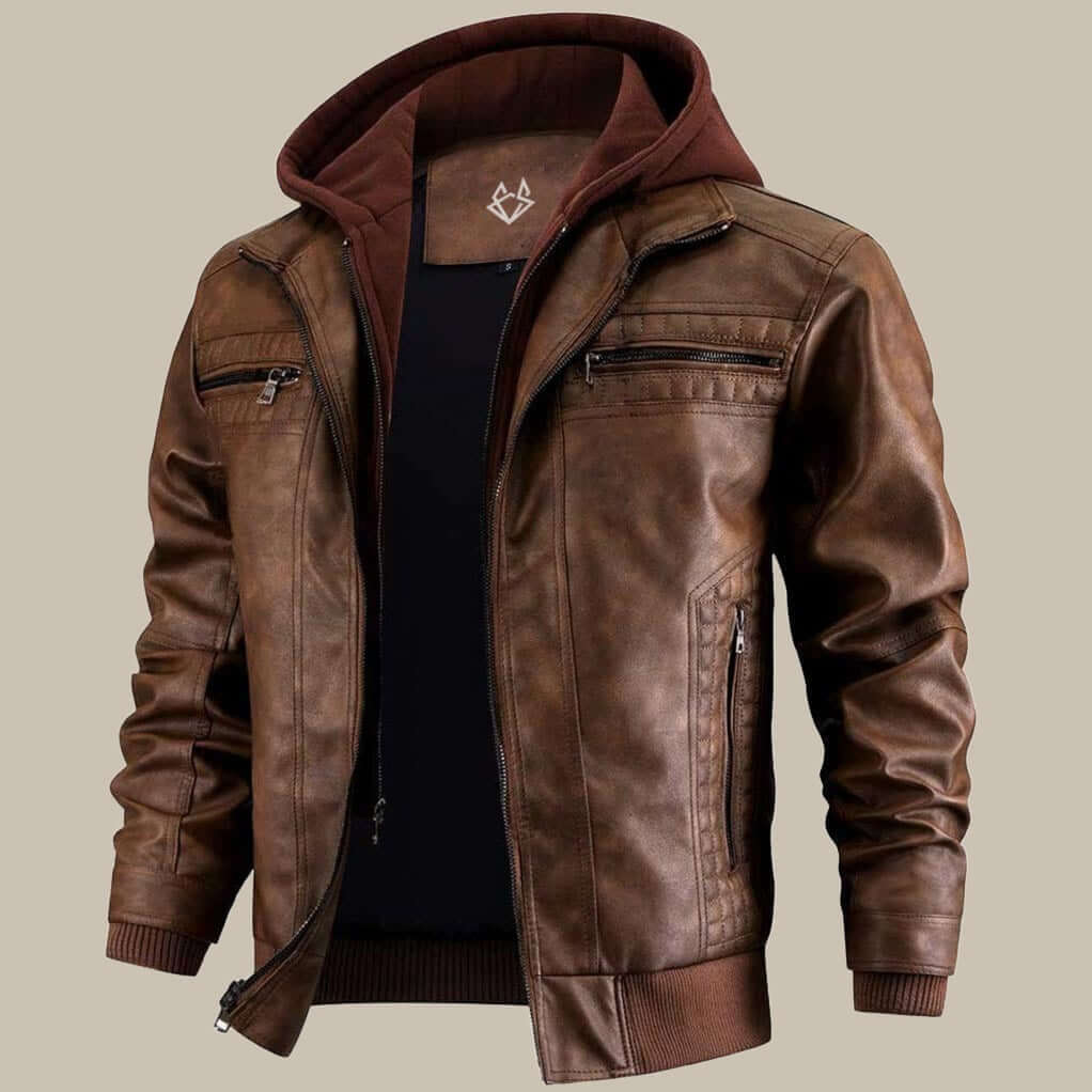 Adrian – Herren Lederjacke mit abnehmbarer Kapuze