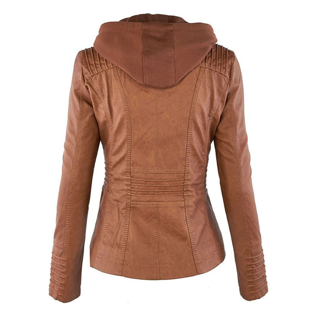 Jana – Damen Lederjacke mit Kapuze und Reißverschluss