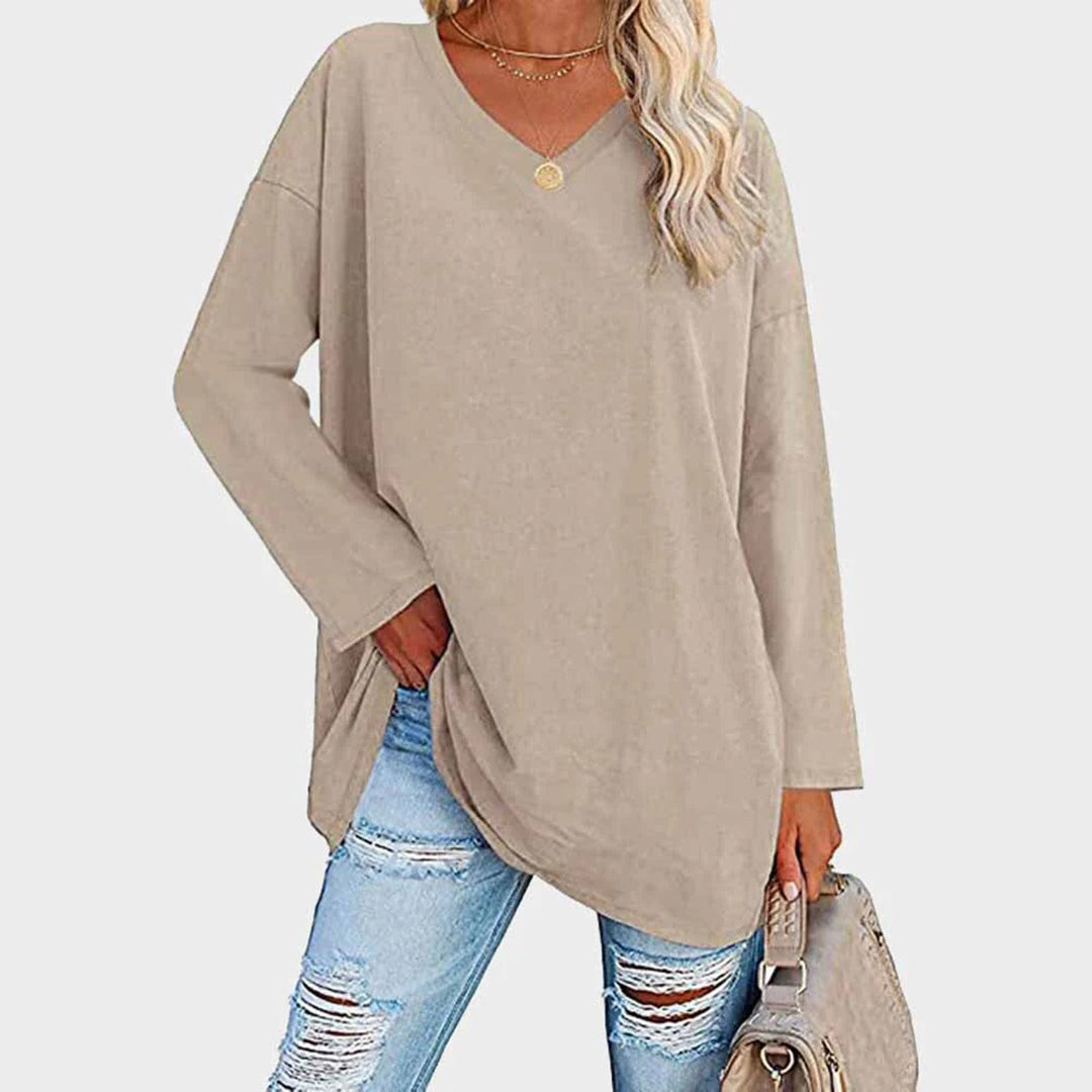 Naomi - Damen Oversize Longshirt mit V-Ausschnitt