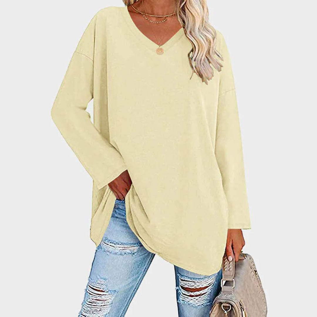 Naomi - Damen Oversize Longshirt mit V-Ausschnitt