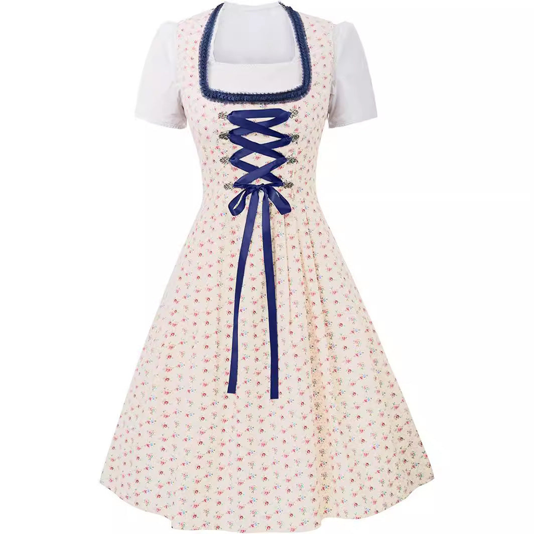 Traditionelles Midi-Dirndlkleid mit Schnürung und Zierborte