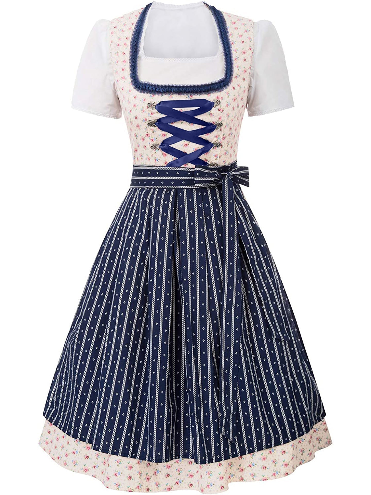 Traditionelles Midi-Dirndlkleid mit Schnürung und Zierborte
