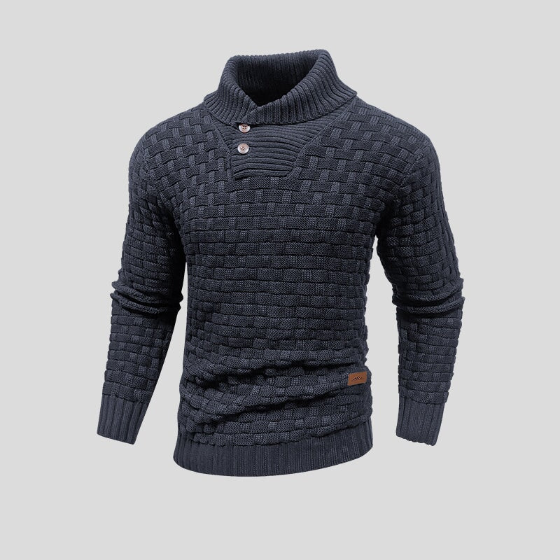 Fabian – Herren Strickpullover mit Schalkragen und Knopfleiste