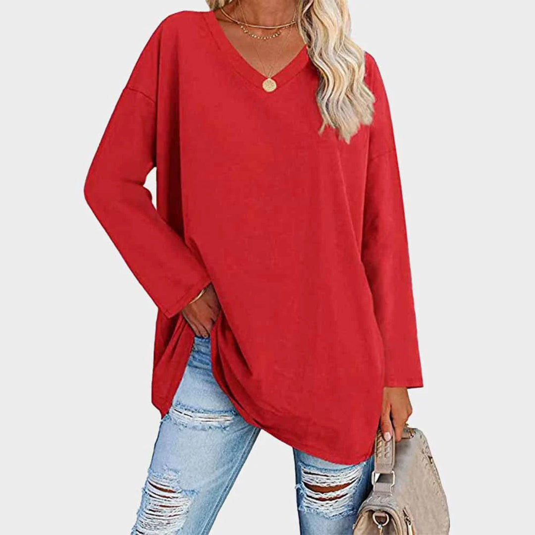 Naomi - Damen Oversize Longshirt mit V-Ausschnitt