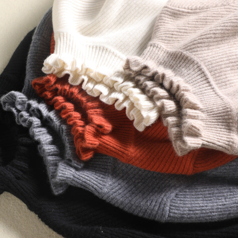 Amelie – Gerippter Strickpullover mit Rüschenkragen Damen