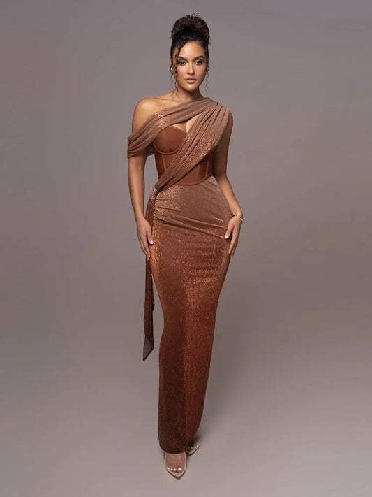 Lea – Asymmetrisches Maxikleid mit Drapiertem Design für Damen