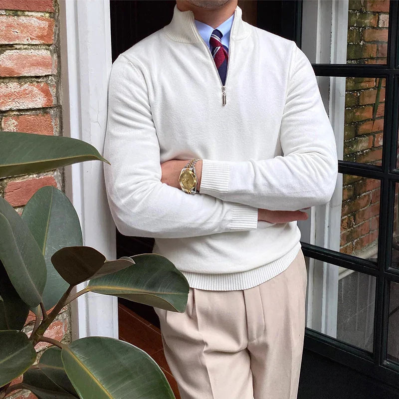 Lucien - Herren Feinstrickpullover mit halbem Reißverschluss
