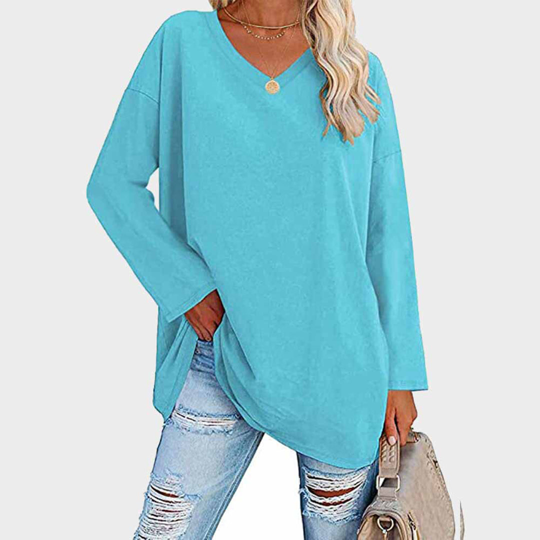 Naomi - Damen Oversize Longshirt mit V-Ausschnitt