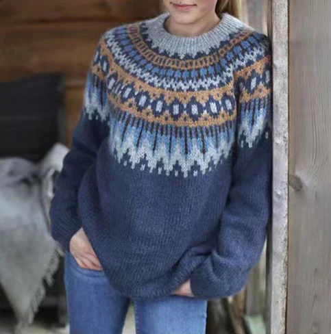 Mia – Nordischer Strickpullover Damen mit Rundhalsausschnitt