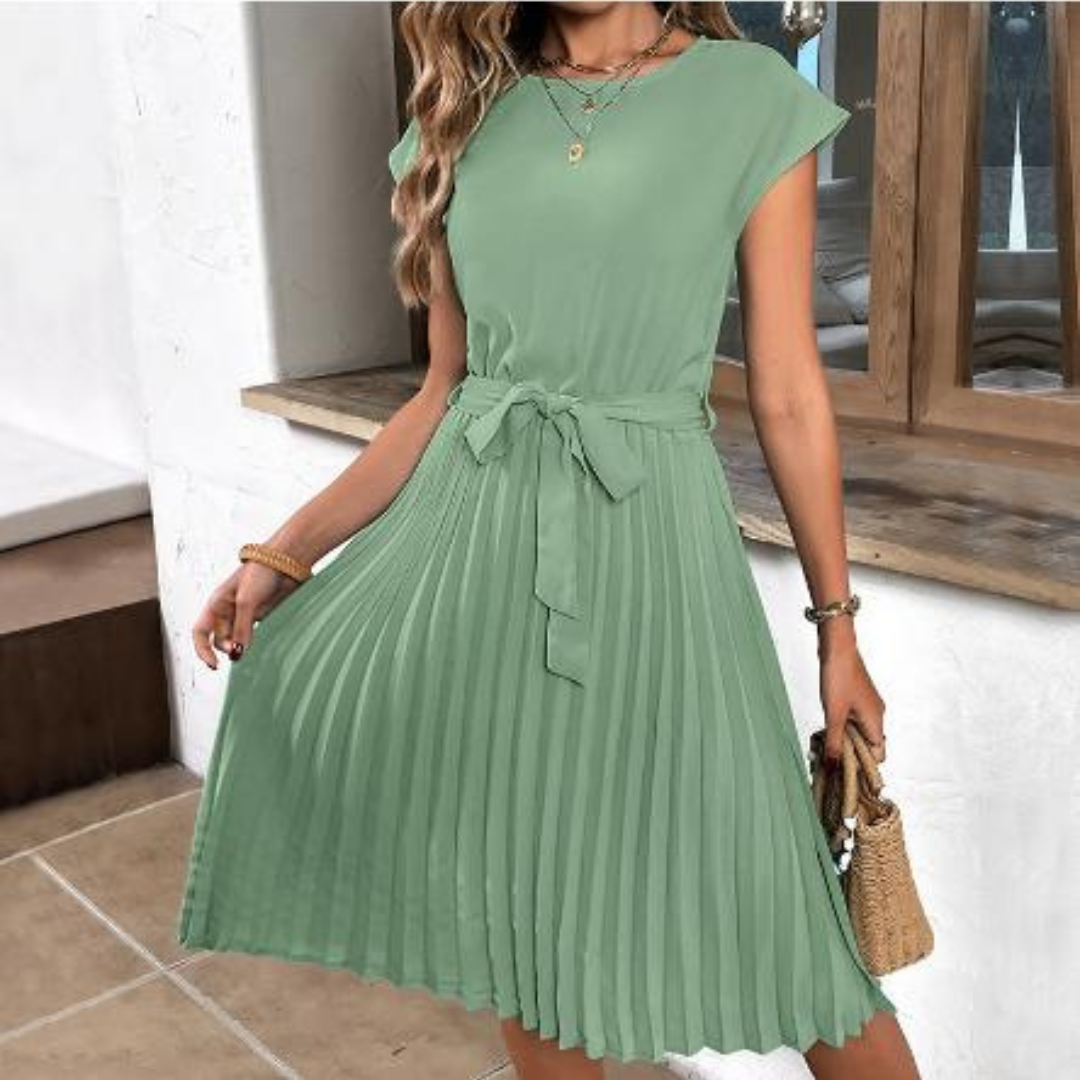 Camila - Lässig-schickes Damen-Plissee-Midikleid mit Gürtel