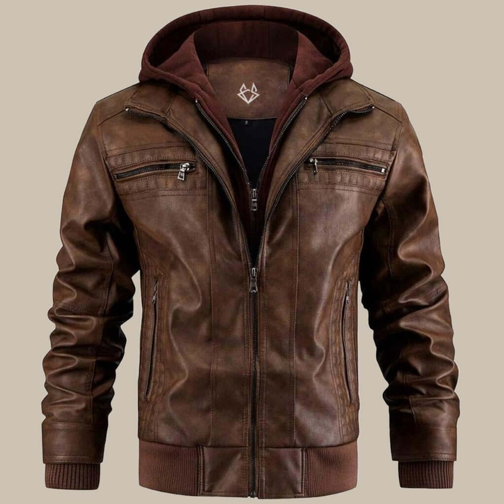 Adrian – Herren Lederjacke mit abnehmbarer Kapuze