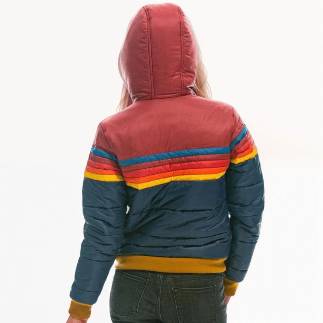 Sina – Damen Steppjacke mit Retro-Streifen und Kapuze