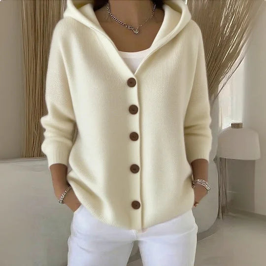 Mira - Damen Strickjacke mit Kapuze und Knopfleiste