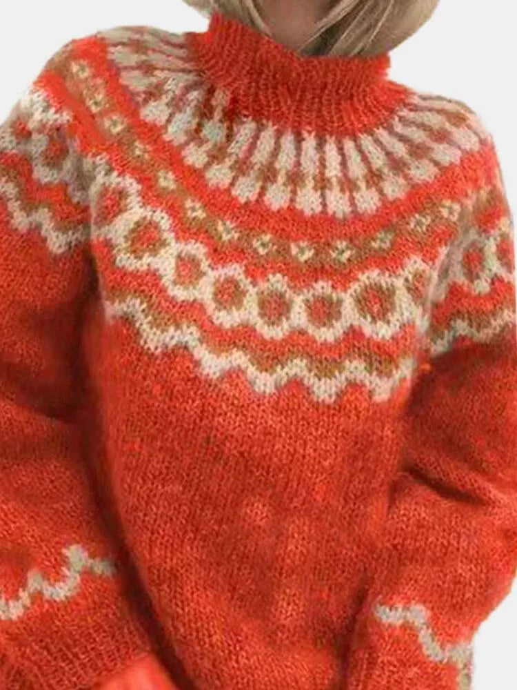 Freya - Damen Strickpullover mit Muster und Stehkragen