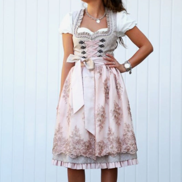 Traditionelles Midi-Dirndlkleid mit Schnürung und Zierschürze
