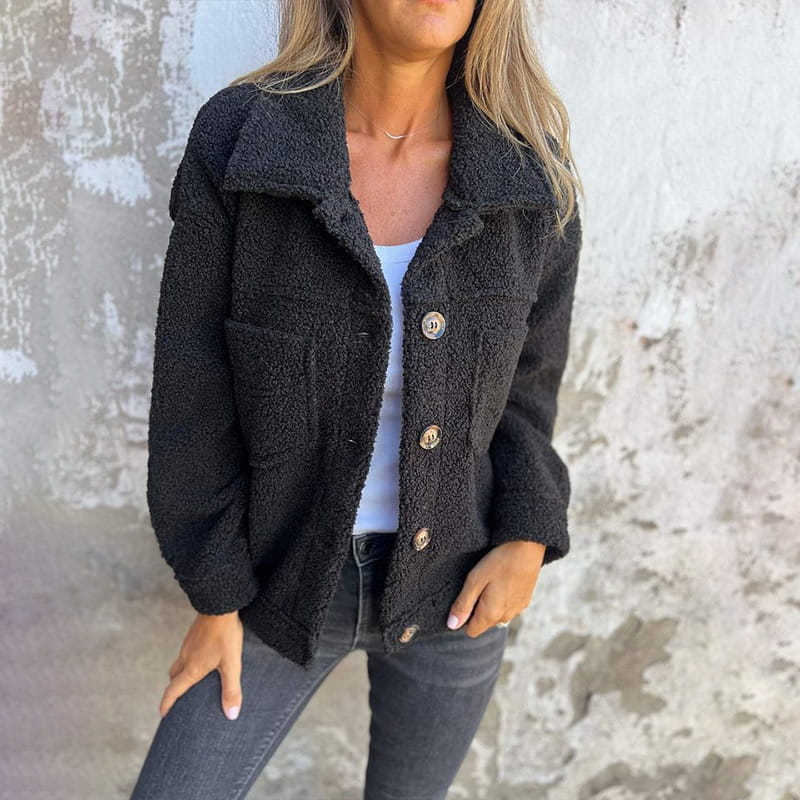 Clara - Damen Teddyjacke mit Knöpfen weich warm