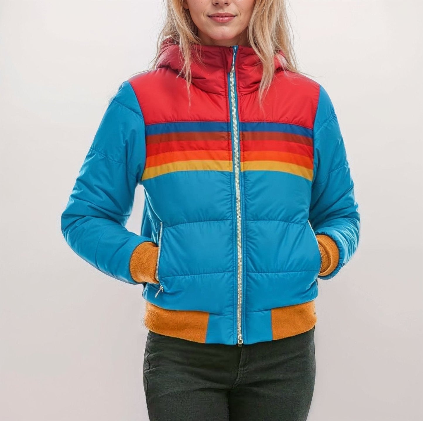 Sina – Damen Steppjacke mit Retro-Streifen und Kapuze
