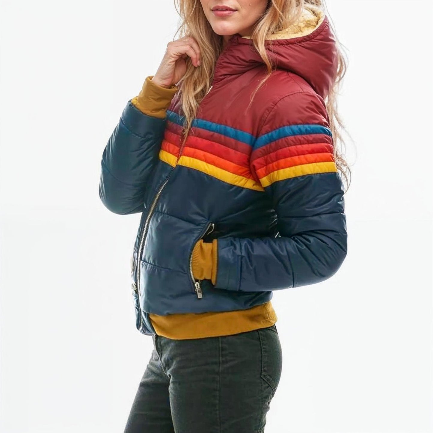 Sina – Damen Steppjacke mit Retro-Streifen und Kapuze