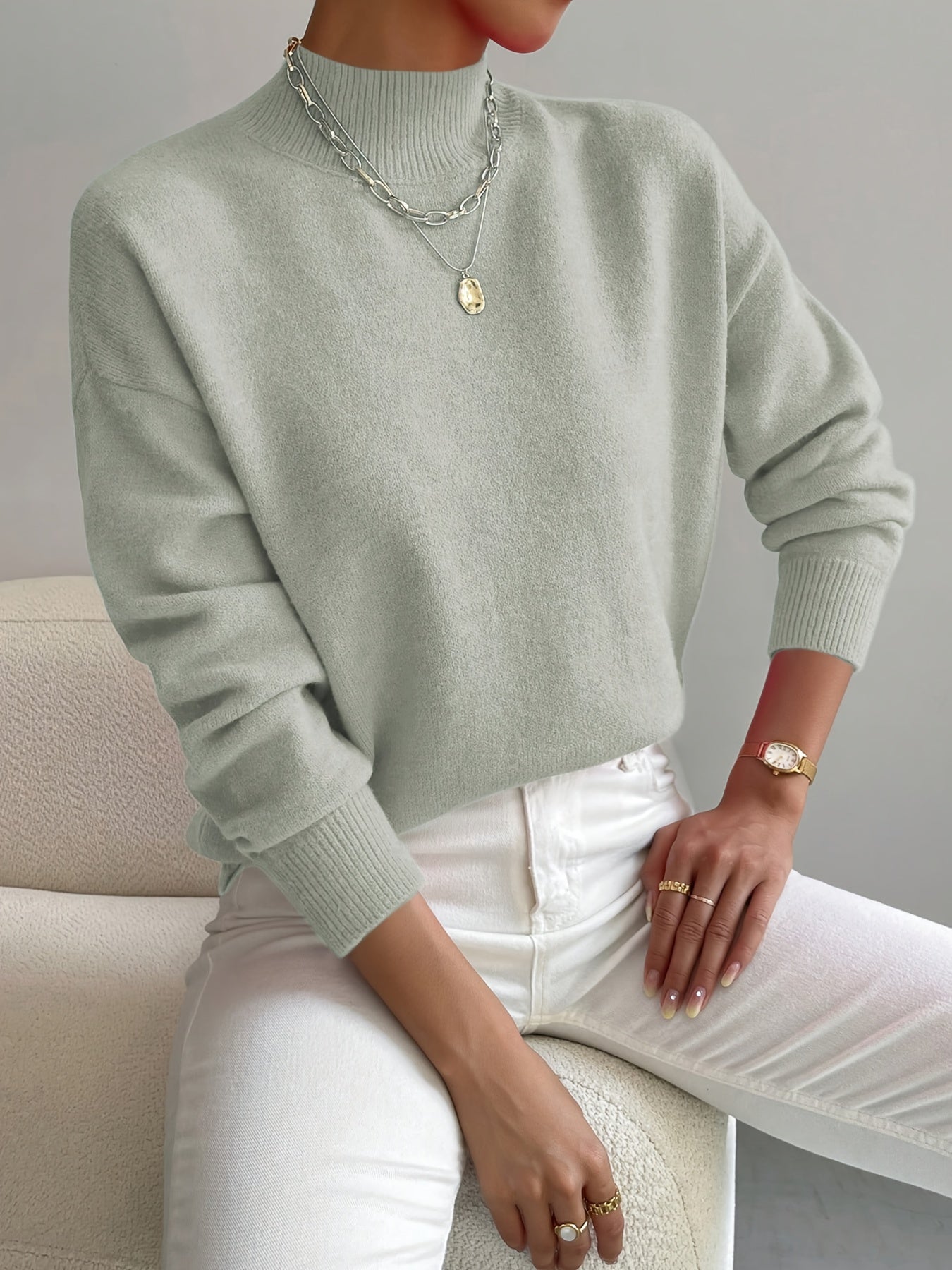 Amira - Damen Pullover mit Stehkragen aus Feinstrick