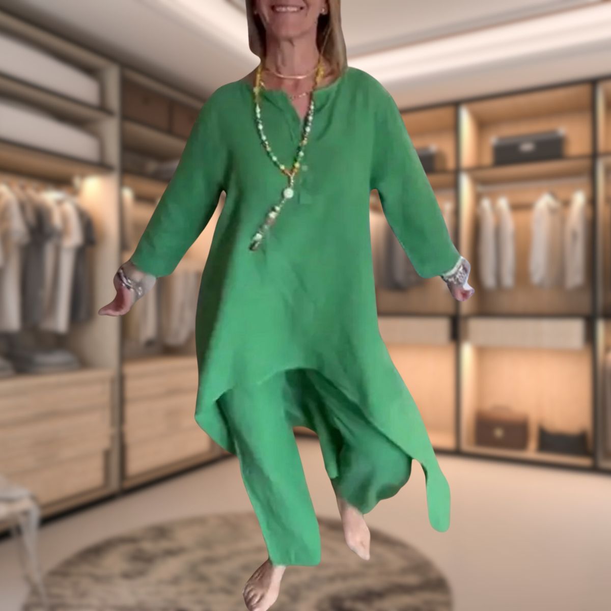 Aurora - Langes Leinenset für Damen mit Tunika und Hose mit weitem Bein