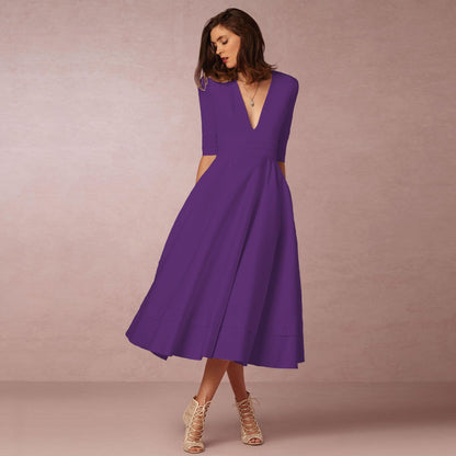 Sophia - Damen Midi Kleid mit V-Ausschnitt