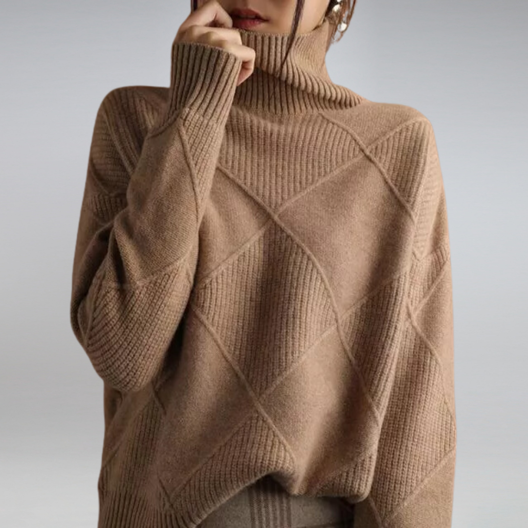Alina - Damen Rollkragenpullover mit Rauten-Strickmuster