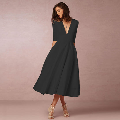 Sophia - Damen Midi Kleid mit V-Ausschnitt